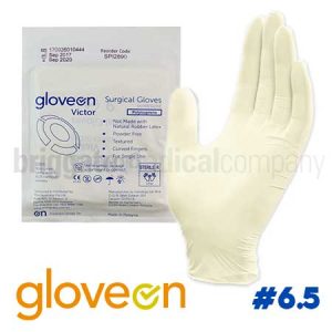 GloveOn Victor Surgical Gloves WHITE Sterile PAIR Size 6.5 Powder Free, Polyisoprene (Non-Latex)