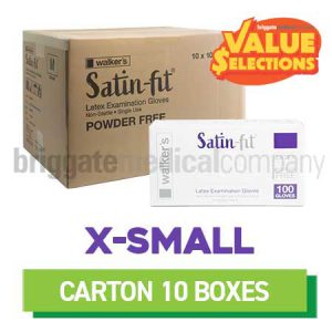 Walker's Satin-Fit Latex Gloves - Powder-Free EXTRA-SMALL - CARTON OF 10 BOXES (100)