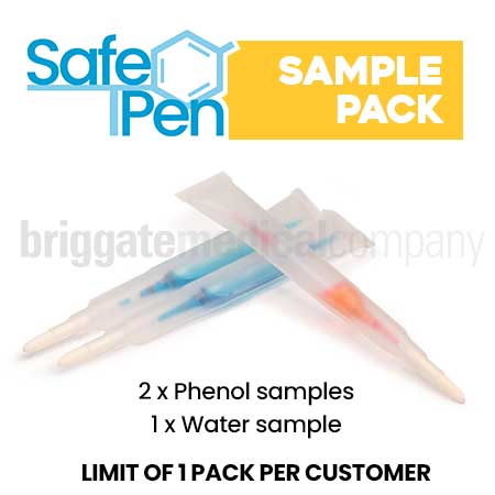 Safe-T-Pen SAMPLE PACK Contains 0.4ml Ampoules of: 2 x Phenol 89% (BLUE) + 1 x Water Sample (PINK)