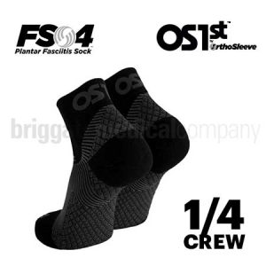OS1st FS4 1/4 CREW Plantar Fasciitis Sock Black Medium Pkt 2 (US M:6-9.5 W:7-10.5)