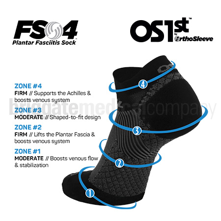 OS1st FS4 1/4 CREW Plantar Fasciitis Sock Black Medium Pkt 2 (US M:6-9.5 W:7-10.5) - Image 2