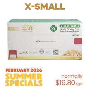 GloveOn Coats BIODEGRADABLE Nitrile Powedr-Free Gloves X-SMALL Box 200