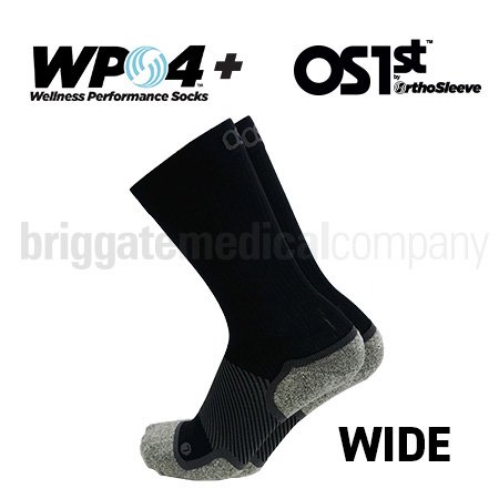OS1st WP4+ Wellness Performance Socks WIDE Crew Black Medium Pair
