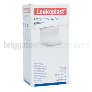 Leukoplast STERILE Compress Cotton Gauze (Woven 12-Ply) - 5cm x 5cm Pkt 100 (20 pkts of 5 swabs)
