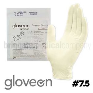 GloveOn Hamilton Latex Surgical Gloves Sterile PAIR Size 7.5 Powder Free