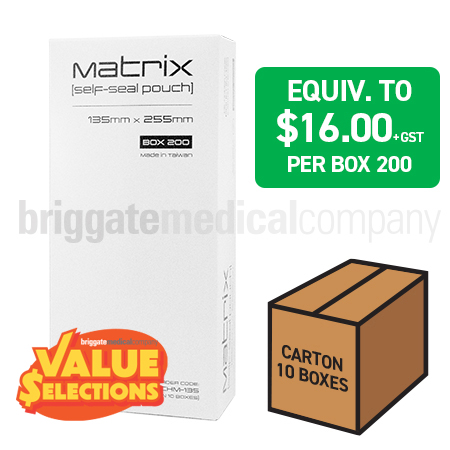Matrix Self-Seal Pouches 135mm x 255mm CARTON OF 10 BOXES OF 200 POUCHES