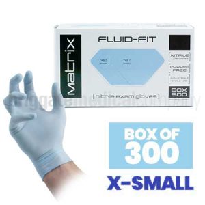 Matrix Fluid-Fit Nitrile Gloves - X-SMALL Box 300 (Colour: Sky Blue)