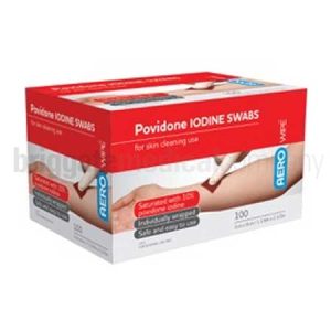 Aerowipe 10% Povidone Iodine Swabs Box 100 (3cm X 6cm)