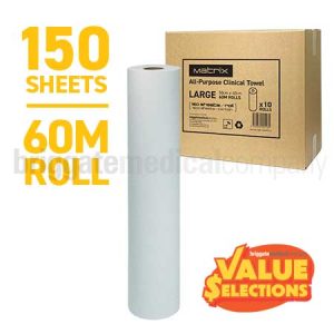 Matrix All-Purpose Clinical Towel LARGE CARTON OF 10 ROLLS (150 SHEETS PER 60M ROLL)