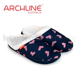 Archline Slippers Slip-On Navy/Pink Hearts Pair (Euro 39 | US W8/M6 | UK W6/M4)