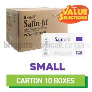 Walker's Satin-Fit Latex Gloves - Powder-Free SMALL - CARTON OF 10 BOXES (100)