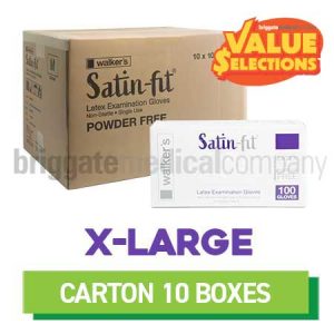 Walker's Satin-Fit Latex Gloves - Powder-Free EXTRA-LARGE - CARTON OF 10 BOXES (100)