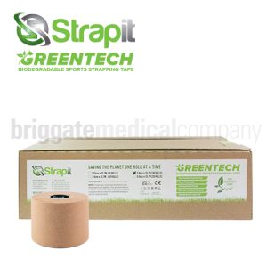 Greentech Rigid Sportstape 50mm x 13.7M CARTON OF 20 ROLLS (LATEX-FREE, BIODEGRADABLE ADHESIVE, COMPOSTABLE TAPE)