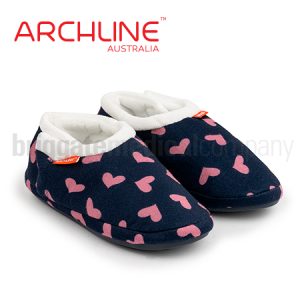 Archline Slippers Closed-Back Navy/Pink Hearts Pair (Euro 39 | US W8/M6 | UK W6/M4)