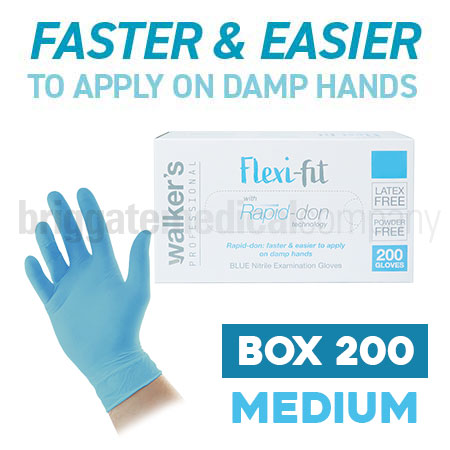 Walker's Flexi-Fit Rapid-don Nitrile Gloves MEDIUM Box 200