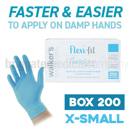 Walker's Flexi-Fit Rapid-don Nitrile Gloves X-SMALL Box 200