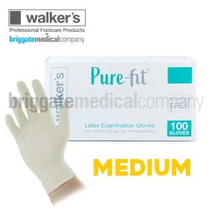 Walker's Pure-Fit Latex Gloves - P/Free MEDIUM Box 100