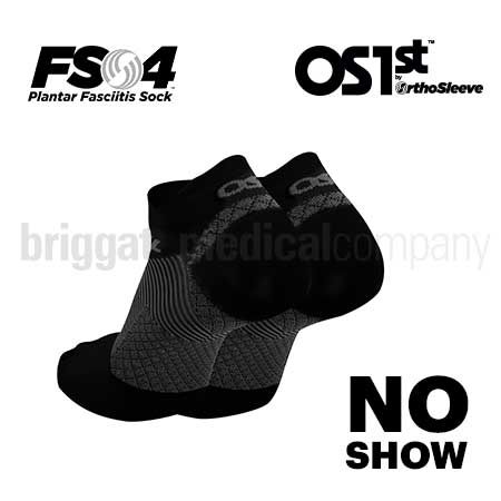 OS1st FS4 NO SHOW Plantar Fasciitis Socks Black X-Large Pkt 2 (US M:13+)