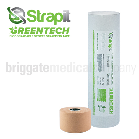 Greentech Rigid Sportstape 38mm x 13.7M DRUM OF 8 ROLLS (LATEX-FREE, BIODEGRADABLE ADHESIVE, COMPOSTABLE TAPE)