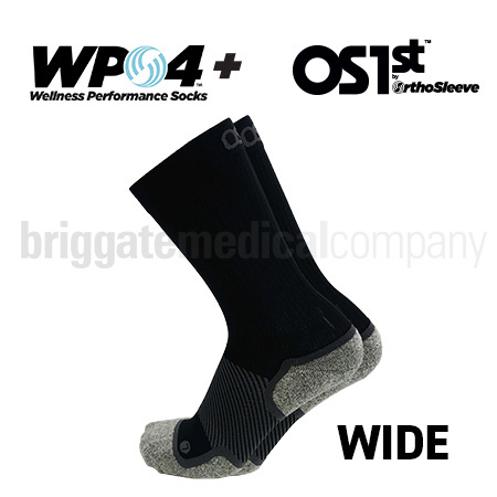 OS1st WP4+ Wellness Performance Socks WIDE Crew Black Large Pair