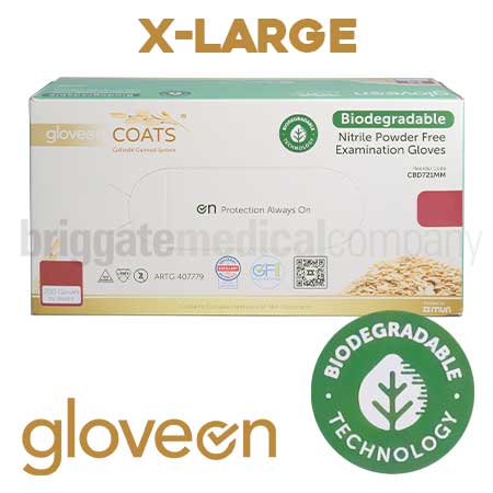 GloveOn Coats BIODEGRADABLE Nitrile Powedr-Free Gloves X-LARGE Box 180