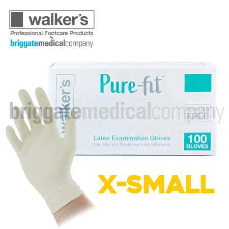 Walker's Pure-Fit Latex Gloves - P/Free X-SMALL Box 100