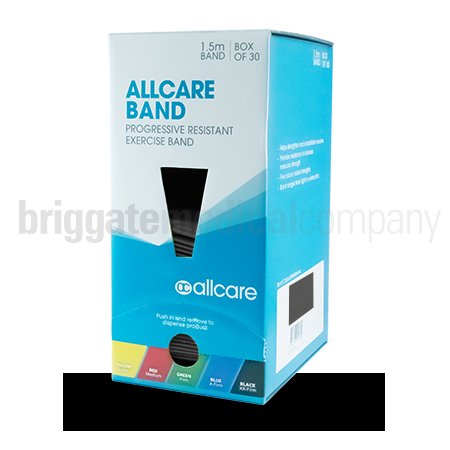 Allcare Exercise Band 1.5M Lengths Black Dispenser Box 30 (Resistance: X-Extra Firm)