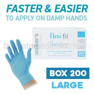 Walker's Flexi-Fit Rapid-don Nitrile Gloves LARGE Box 200