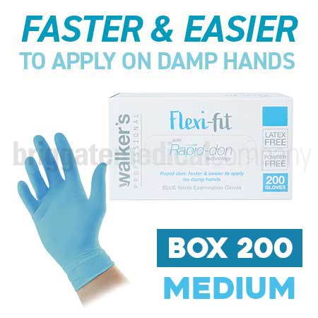 Walker's Flexi-Fit Rapid-don Nitrile Gloves MEDIUM Box 200