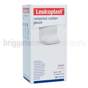 Leukoplast STERILE Compress Cotton Gauze (Woven 12-Ply) - 5cm x 5cm Pkt 100 (20 pkts of 5 swabs)