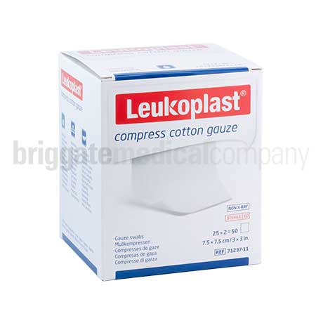 Leukoplast STERILE Compress Cotton Gauze (Woven 12-Ply) - 7.5cm x 7.5cm Pkt 50 (25 pkts of 2 swabs)