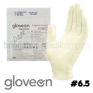GloveOn Hamilton Latex Surgical Gloves Sterile PAIR Size 6.5 Powder Free
