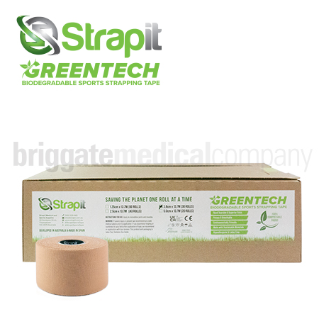 Greentech Rigid Sportstape 38mm x 13.7M CARTON OF 30 ROLLS (LATEX-FREE, BIODEGRADABLE ADHESIVE, COMPOSTABLE TAPE)