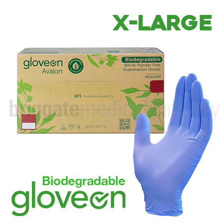 GloveOn Avalon Biodegradable Nitrile Gloves X-LARGE Box 180 (Powder Free)