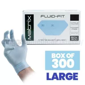 Matrix Fluid-Fit Nitrile Gloves - LARGE Box 300 (Colour: Sky Blue)
