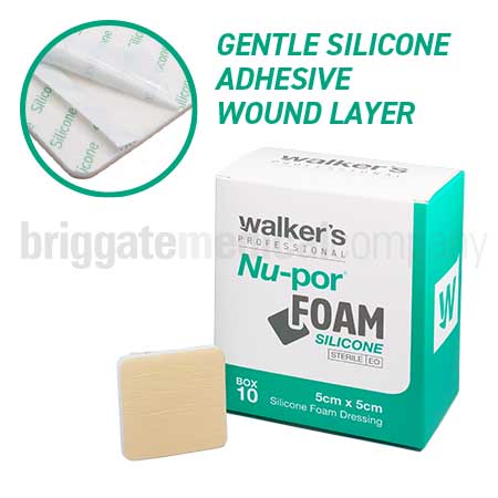 Walker's Nu-Por Foam SILICONE (Adhesive) 5cm x 5cm Box 10