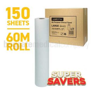 Matrix All-Purpose Clinical Towel LARGE CARTON OF 10 ROLLS (150 SHEETS PER 60M ROLL)