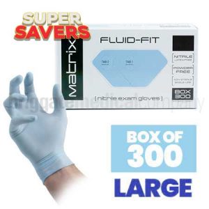 Matrix Fluid-Fit Nitrile Gloves - LARGE Box 300 (Colour: Sky Blue)