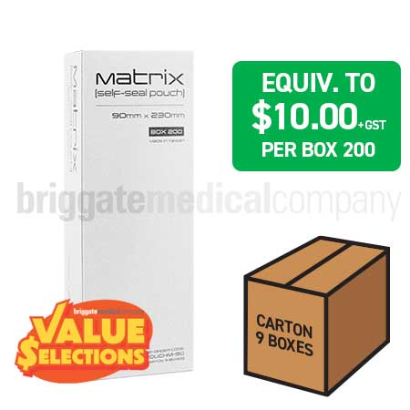 Matrix Self-Seal Pouches 90mm x 230mm CARTON OF 9 BOXES OF 200 POUCHES